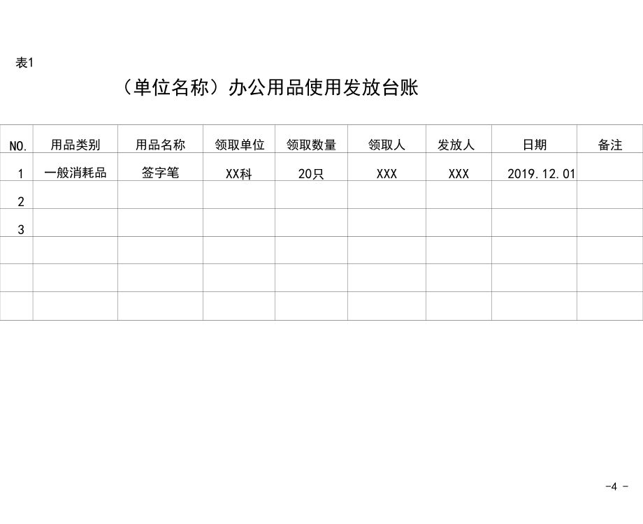 办公用品管理台账(样表).docx